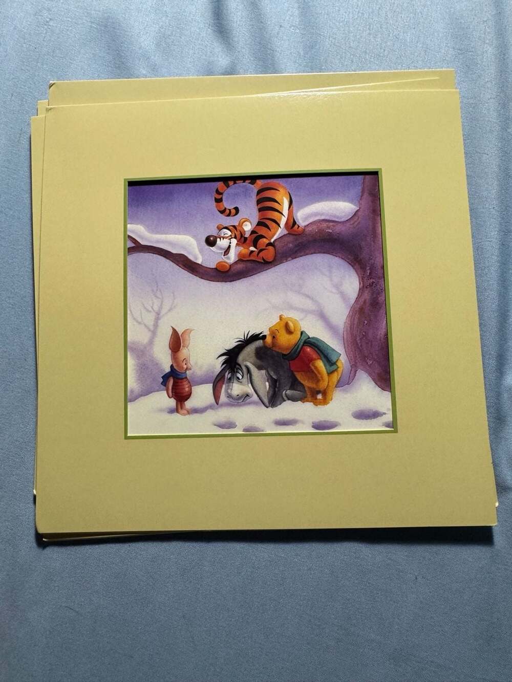 Vtg Disney Winnie The Pooh Winter Art Print Matted